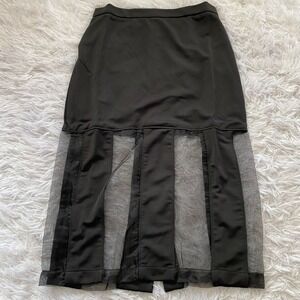 Nameless‎ Fishnet Mesh Midi Skirt Women Semi-sheer  Below Knee Black SMALL